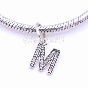 Authentic PANDORA Retired Letter M Dangle with Zirconia
